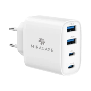 מטען קיר Miracase MWC40W GaN 40W עם ארבע יציאות וכבל USB-C בצבע לבן